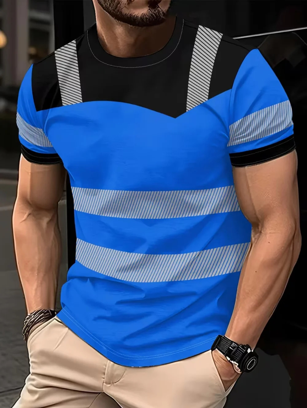 Mens 3D Printed Secure Color Blocking Short-Sleeved T-Shir Fashion Summer Daily Casual Work Wear Mens T-Shirts 260624