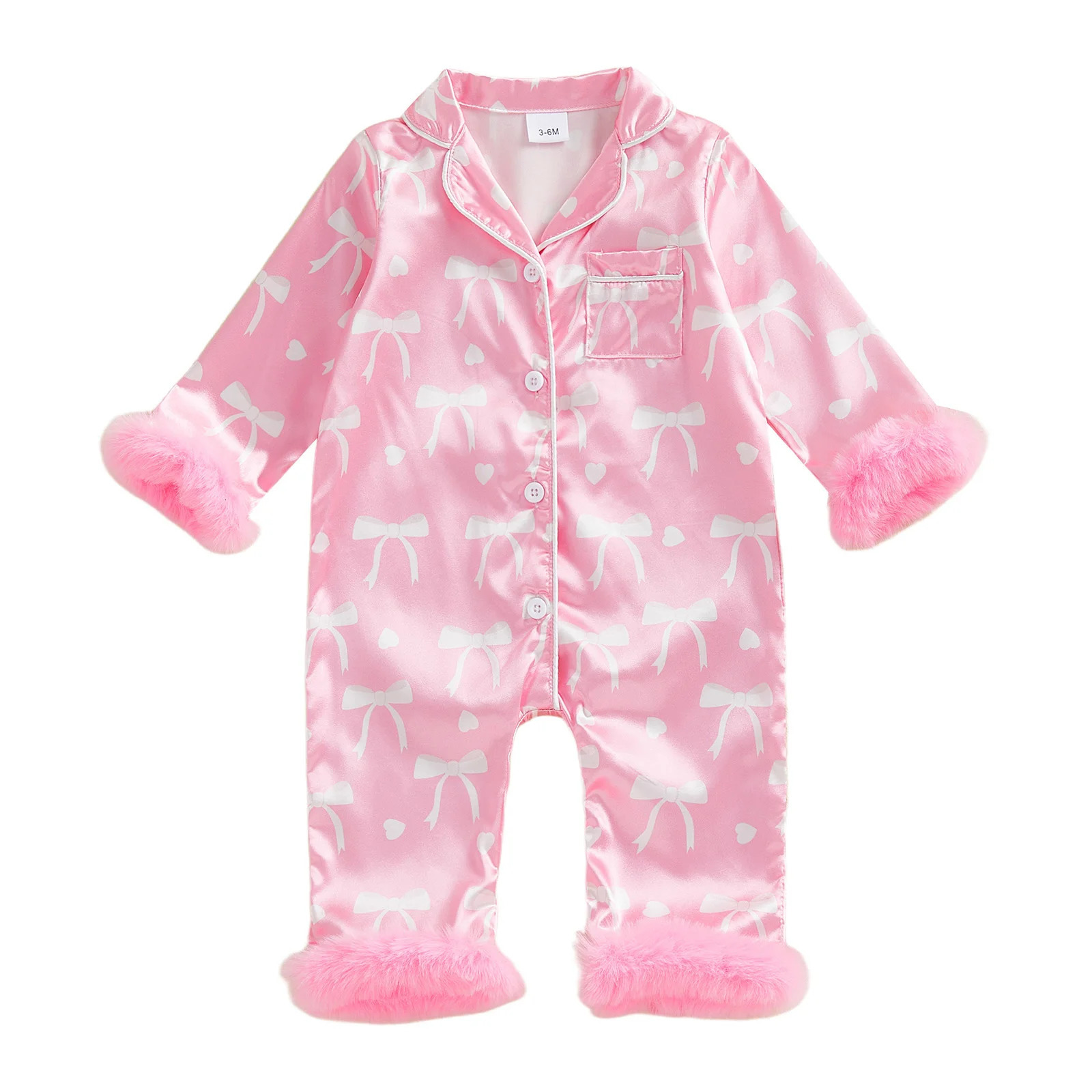 018M Baby Girl Valentines Day Pajamas born Heart Feather Trim Nightgown Jumpsuit Romper Cute Infant Silk Pjs Sleepwear 260623