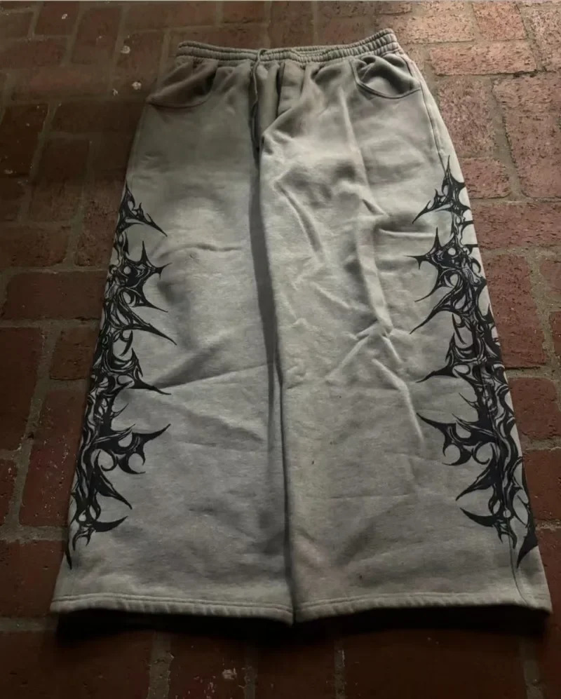 Y2K Pantaloni dritti in cotone elastico in vita con stampa Harajuku retrò gotico gotico Hip-Hop Casual Joker Street Wear per uomini e donne 260623