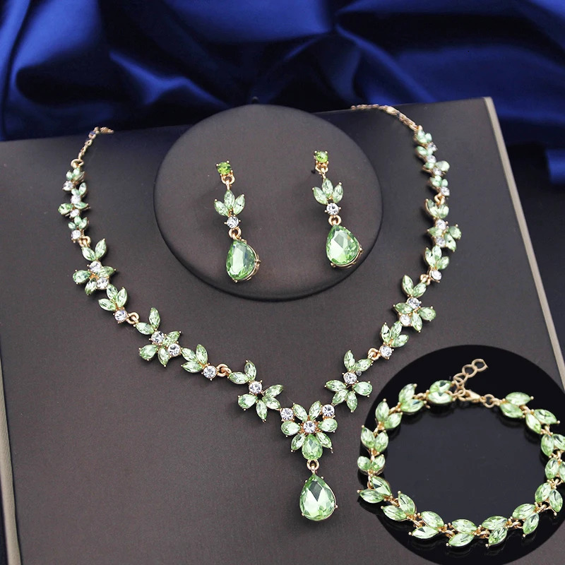 3 piezas de color verde lima, juegos de joyas para mujer, pendientes de moda, pulseras, gargantilla, conjunto de collar, accesorios de joyería para