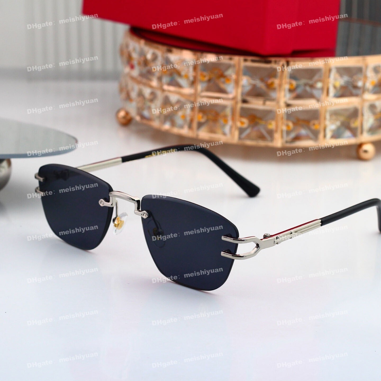 Designer Brand Sunglasses For Men Women Frameless Square Sun Glasses UV400 Protection Shades Eyewear Fashion Cycling Driving Travel Glasses