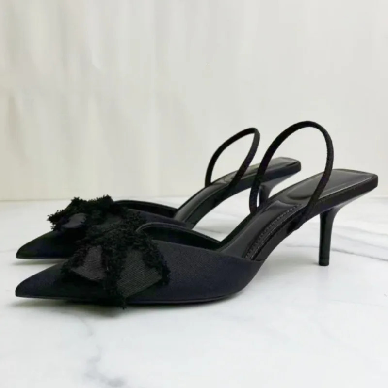 Sexy Satin Bow Decoration Heeled Sandals Women Pointed Toe Slingback Womens Pumps Elegant Banquet High Heels 260624