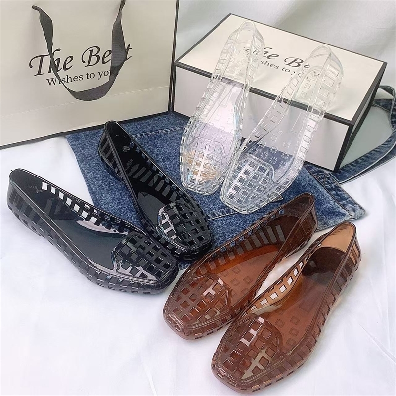 Spring and Summer Korean Style Transparent Crystal Shoes for Women Comfortable ClosedToeH ollowS andalsS ofta ndF 260610ww