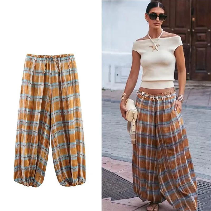Casual Chic Lantern Pants Women Pants Side Pockets Long Straight Loose Pants Fashion 2026 Spring Printed Trousers 260623