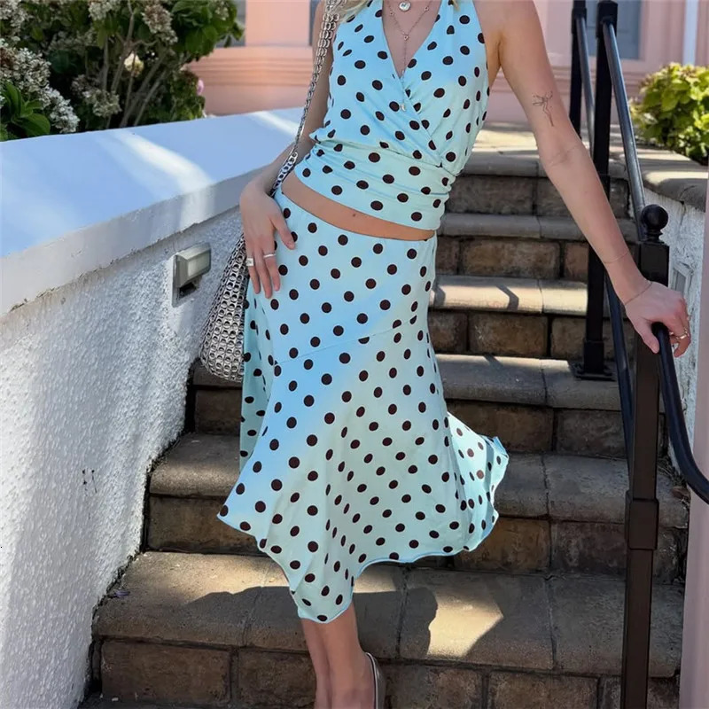 Y2K Retro Polka Dot Asymmetrical Midi Skirt Women High Waist Flowy A Line Casual Summer Skirt for Daily Vacation Beachwear 260618