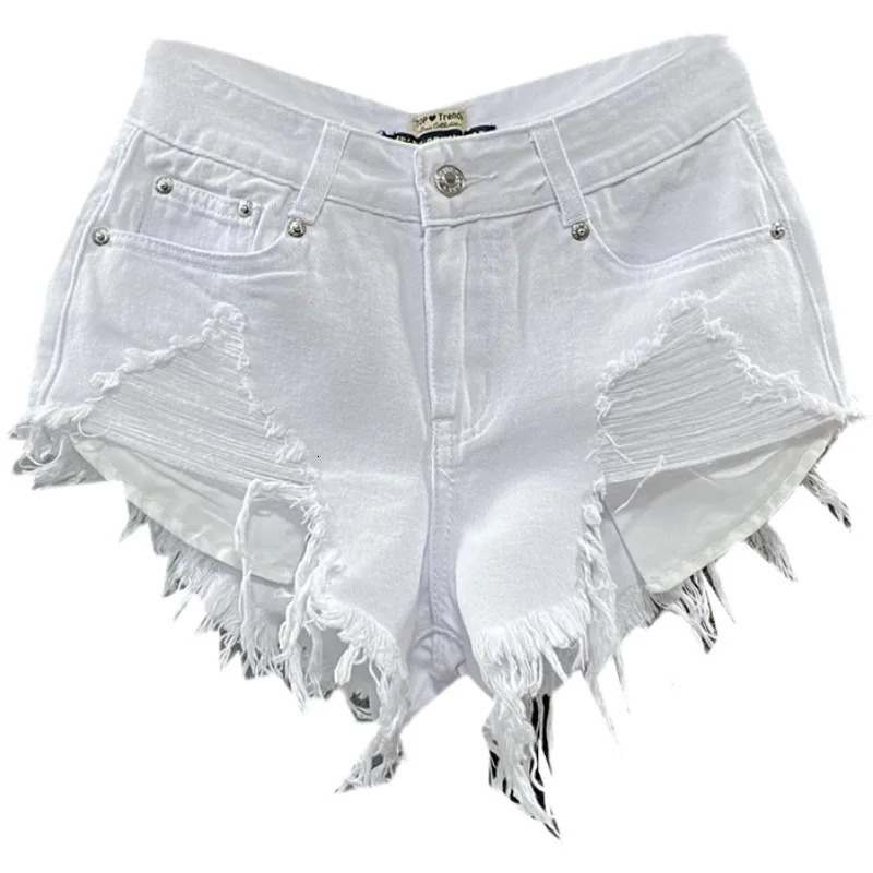 Fashion Korean White Jeans Hole Ripped Low Waist Denim Shorts Women 260623