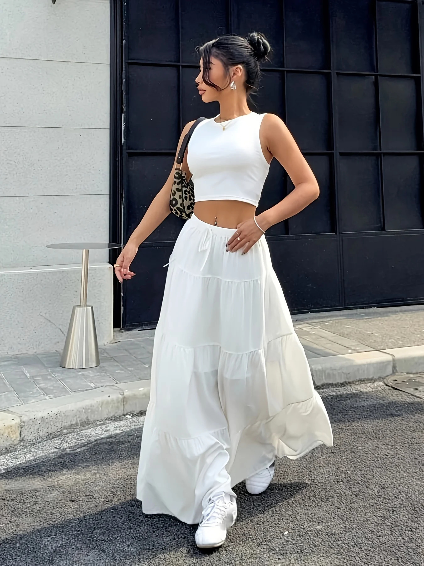 Ladies Elegant Holiday 2-Piece Set Solid Color Short Top And Long Skirt Outfit for Commuting/Elegant/Sexy/Festival/Beach/Hawaii/ 260617