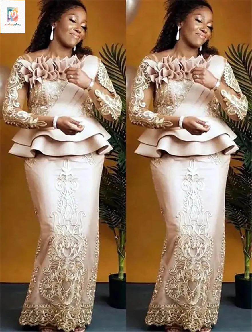 Plus Size Arabic Aso Ebi Champagne Lace Sexy Mother Of Bride Dresses Long Sleeves Sheath Vintage Prom Evening Formal Party Gowns Dress Mb618