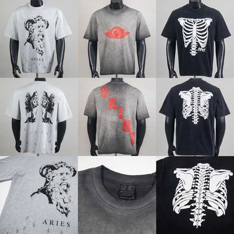 Oversize Fit Trendy Saint Mens Womens Saint Tops American Retro Distressed Washed Street Hip Hop Heavy Fabric T-shirts T260622