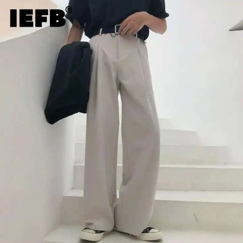 IEFB Spring Summer Wide-leg Suit Pants Men Korean Streetwear Fashion Loose Straight Casual Trousers Solid Colore 9Y3527 260624