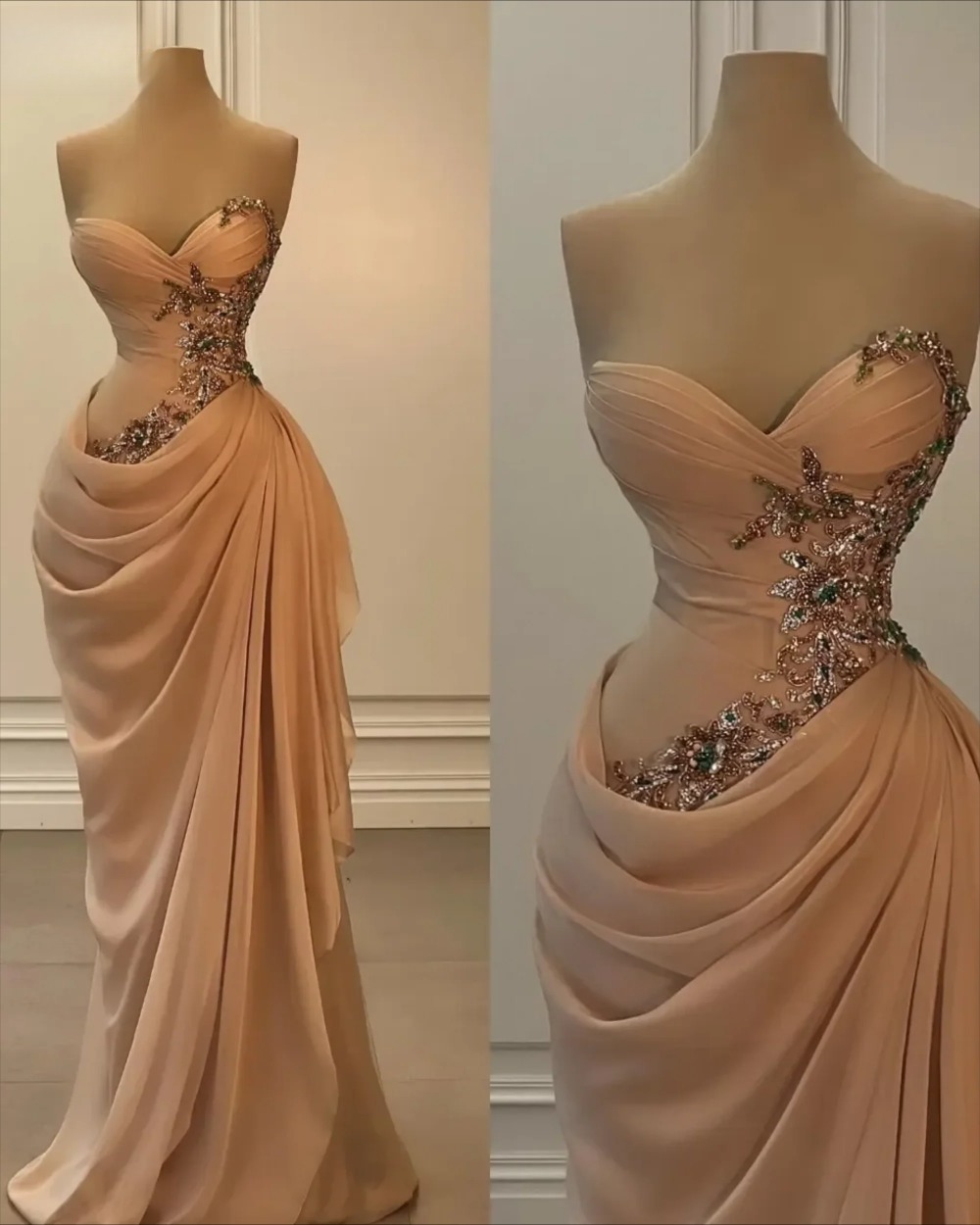 Customized Fashion Mermaid Prom Dresses Crystal Sweetheart Neck Strapless Sleeveless party prom gowns Robe De Soiree custom made color/size