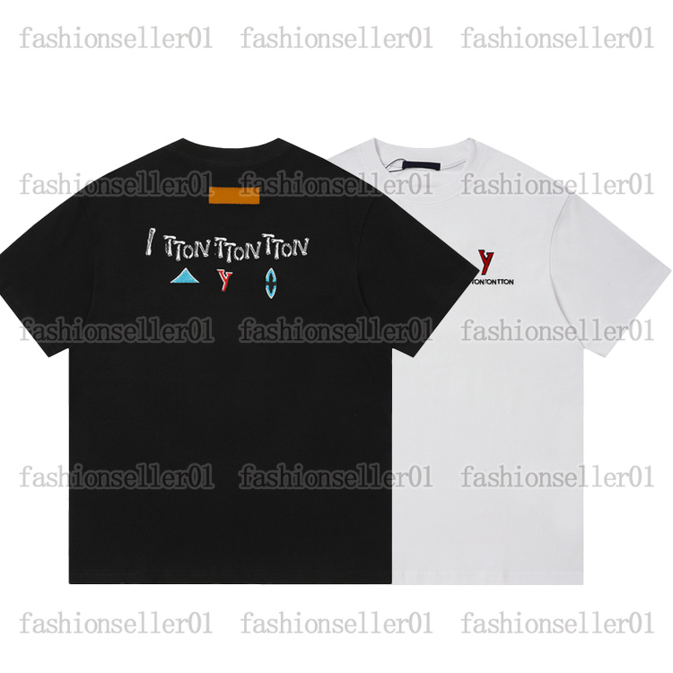 2026 Designer Summer Mens T Shirt Tshirt clothing Geometric paris embroidery rainbow Pattern Womens T-shirt Classic Luxury Casual cotton black white