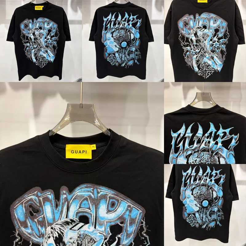 New High Street Hip Hop Mens Womens Trendy GUAPI Top Summer Loose Pure Cotton High Quality Guapi Short Sleeve T260622