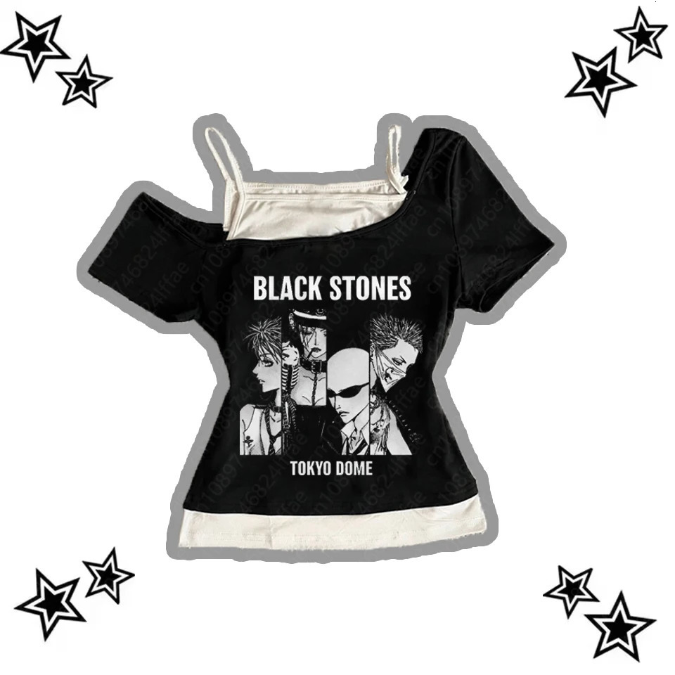 Vintage 90s Punk Gothic Streetwear Womens TShirt Emo Y2K Suspenders Top Harajuku Aesthetic Anime Tees Sexy 2000s Clothing 260622