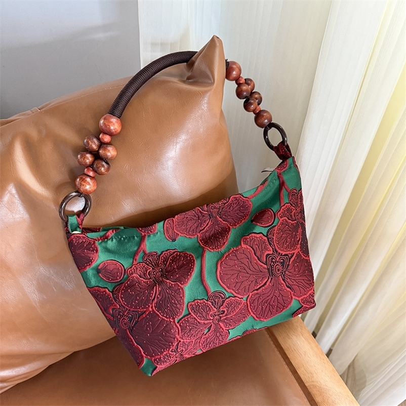 vintage Underarm Bag Jacquard Color Contrast Fashion Zip Shoulder Bag Chinese Style with Cheongsam Casual Lightweight Tote Bag 260617