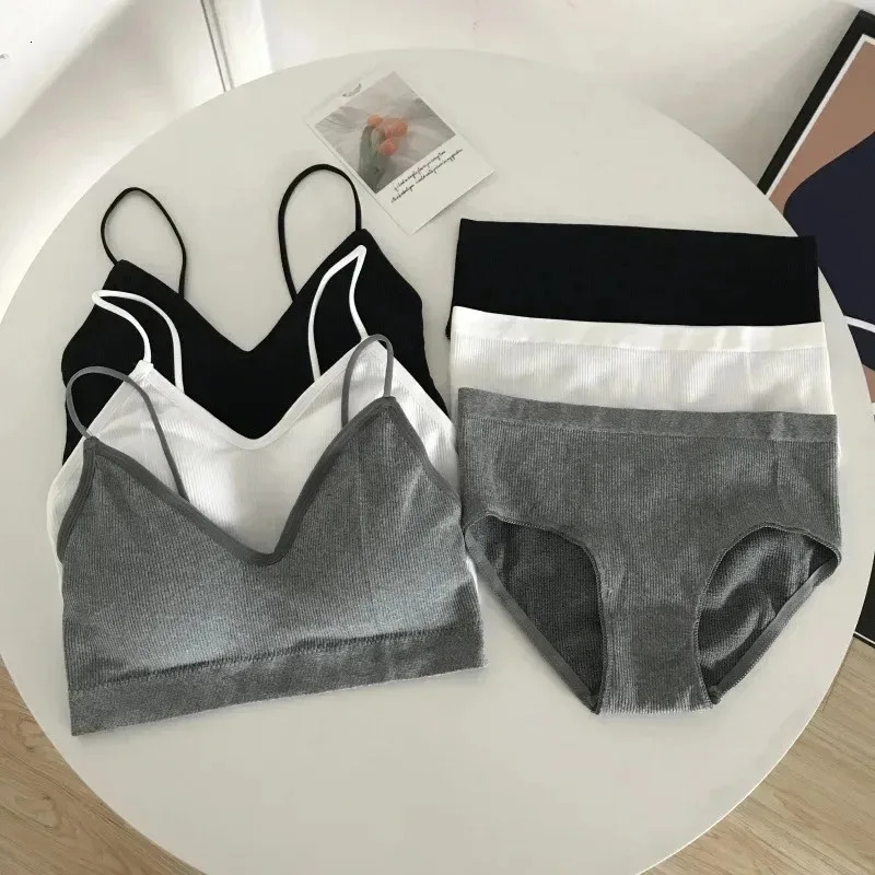 Womens Sports Bra Set Underwear Bra Korean Style Push Up No Steel Ring Bra Sexy Tube Top High Elastic Panty Set 260622