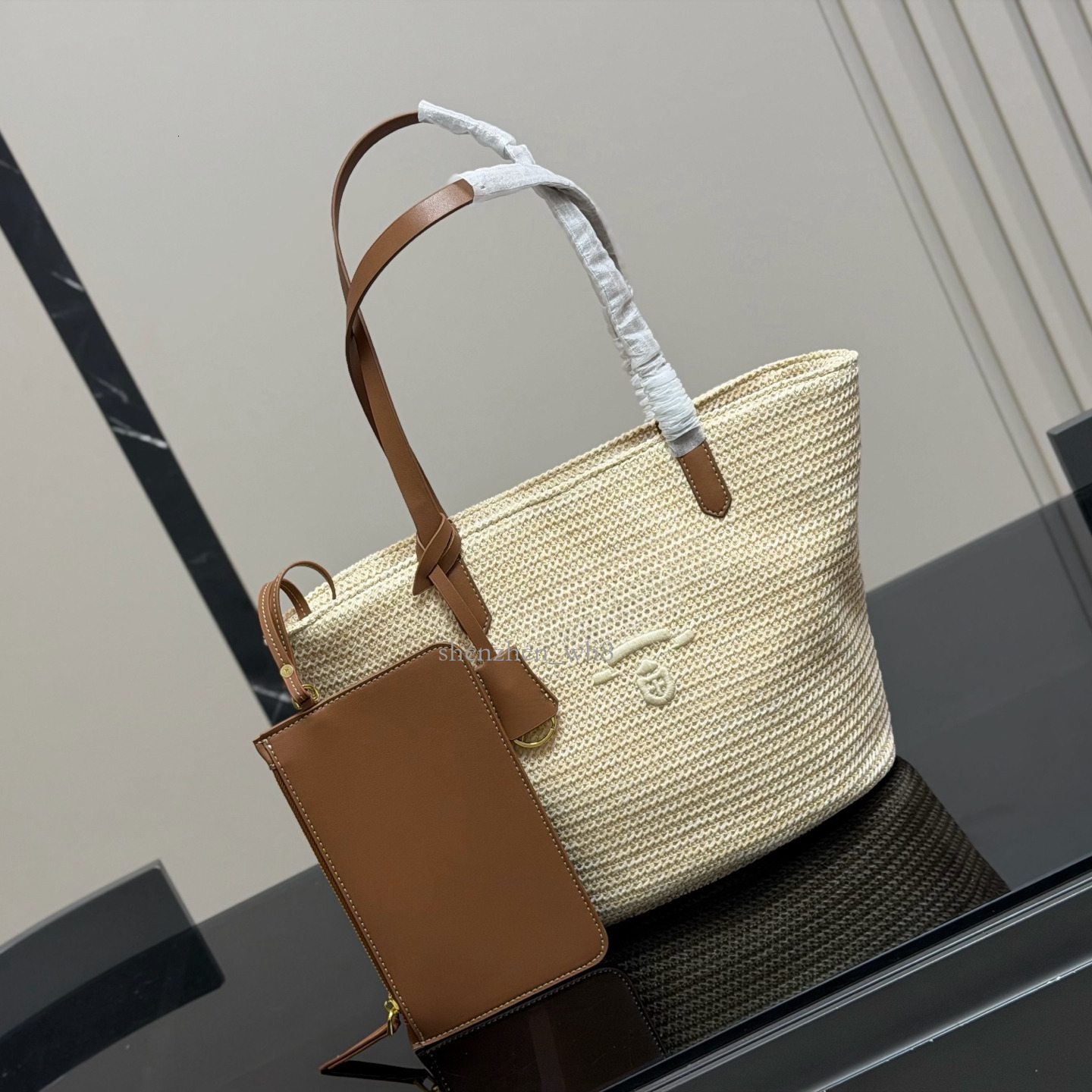 mirror quality luxury bag pradbagwomen Letter Embroidery Raffia Woven Tote Bag Shopping Bag Shoulder Handbag Beach Large Bag Beach Vacation 67 e4