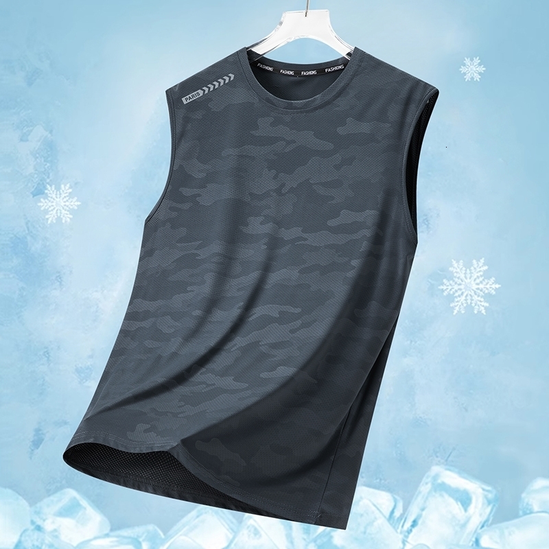 Mens Summer Ice Silk Sleeveless Vest Individual Camouflage Sport Shirt Simple Quick Dry TShirt for Teens Running T y260618