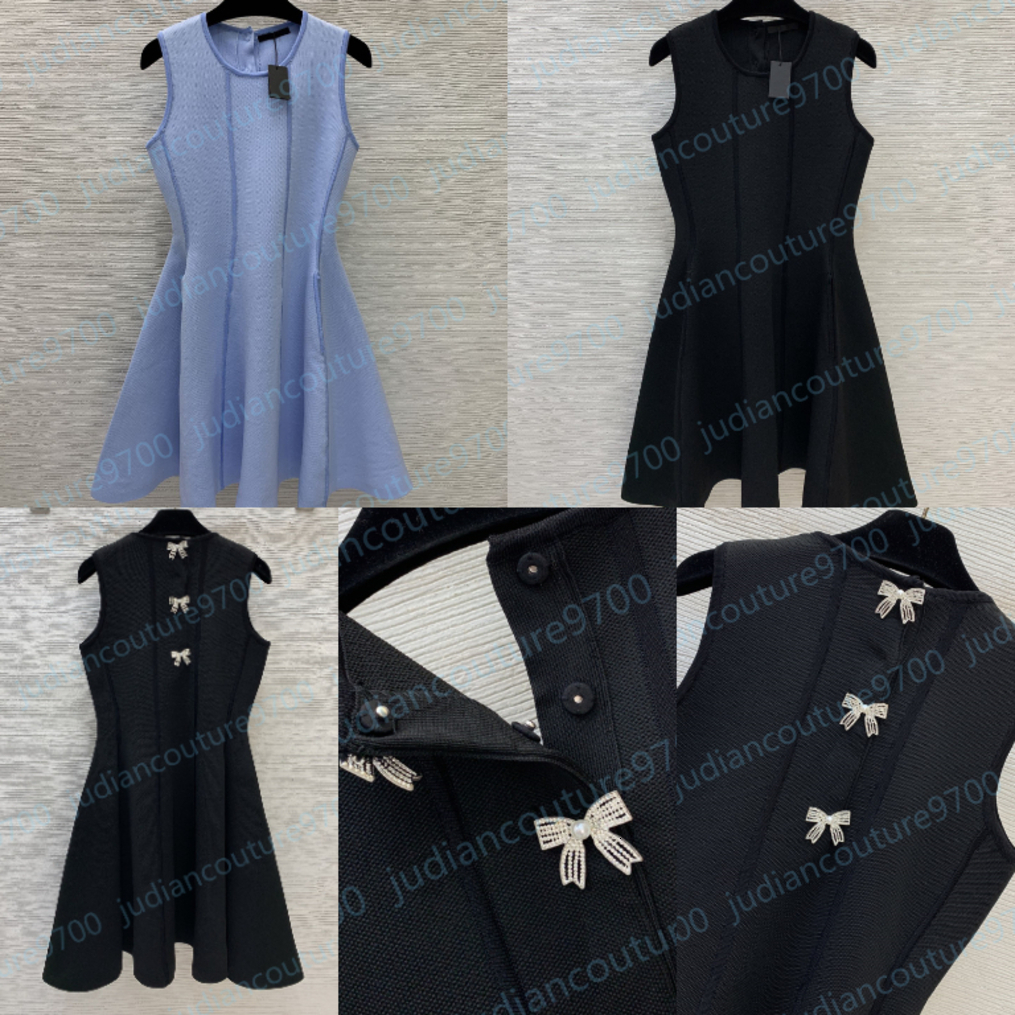 Elegant maje dress Women Sleeveless Fit Back designer Luxury Rhinestone Pearl Bow Details With Brand logo Textured Knit Crew Neck Slimming Party Dat