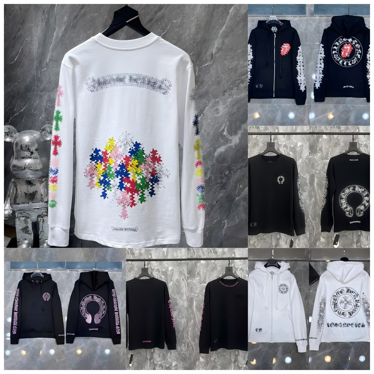 Chrome hoodies Luxury Cross shirt designer long sleeved T-shirt with light print hip-hop cross embroidery hoodie loose fit high-quality for men and
