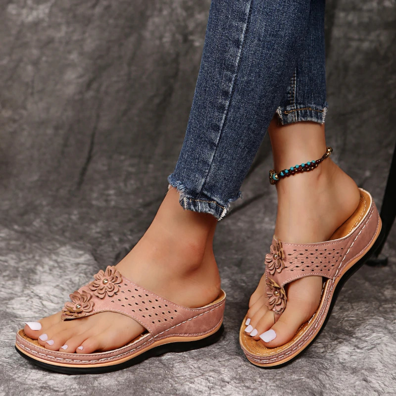 Summer Flower Womens Sandals Wedge Heel Beach Shoes Retro Flip Flops Comfortable Sandals Women Sandalias Mujer 260623