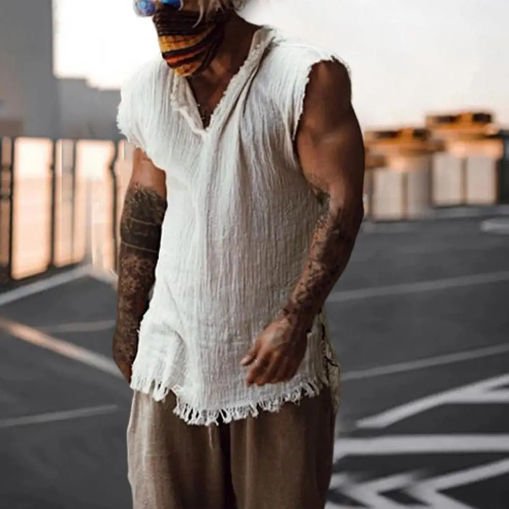 Stylish Men Tank Top Solid Color Simple Tank Top Breathable V Neck Summer Vest 260623