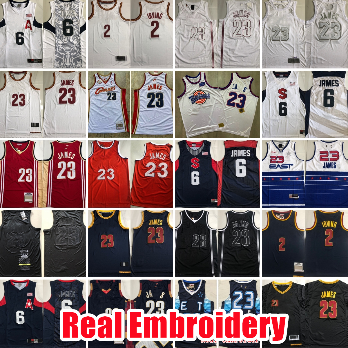 rare Real Embroidery Basketball Jerseys 2 Kyrie Irving Blue 2011-12 #23James Red 2003-04 Authentic Stitched Jersey Shorts Mens S-XXL
