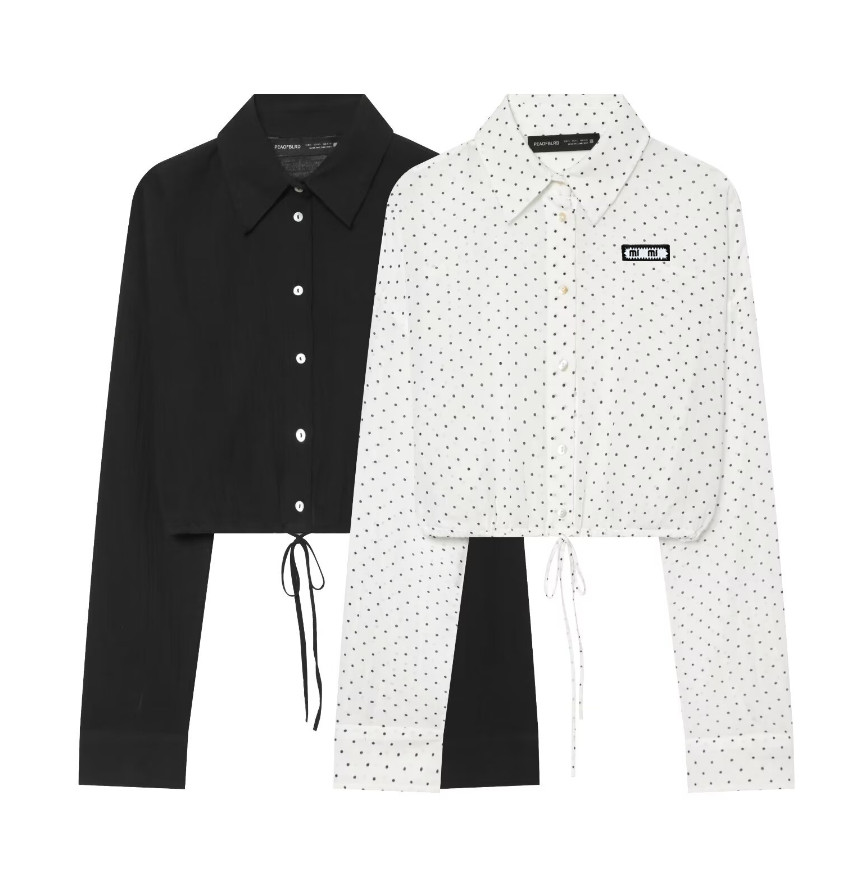 Luxury Women Cropped Shirt Tops Letters Embroidered Blouse Elegant Long Sleeve Button Shirts Top