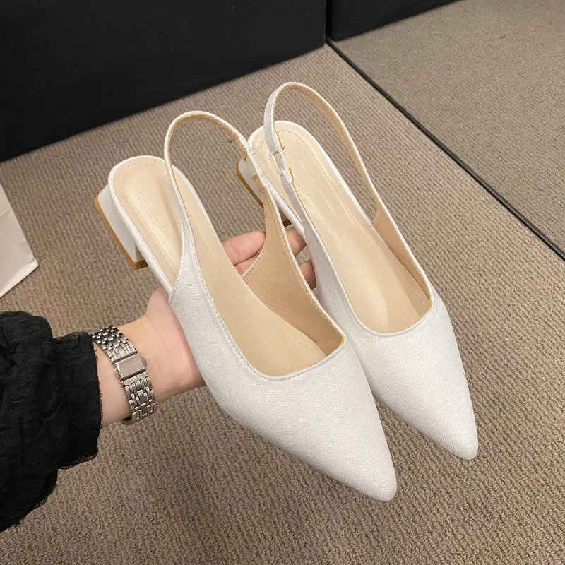 Summer Womens Sexy Pointed Retro Solid Color High Heels PU Leather Outdoor Banquet Party Womens Sandals Large Size 260624