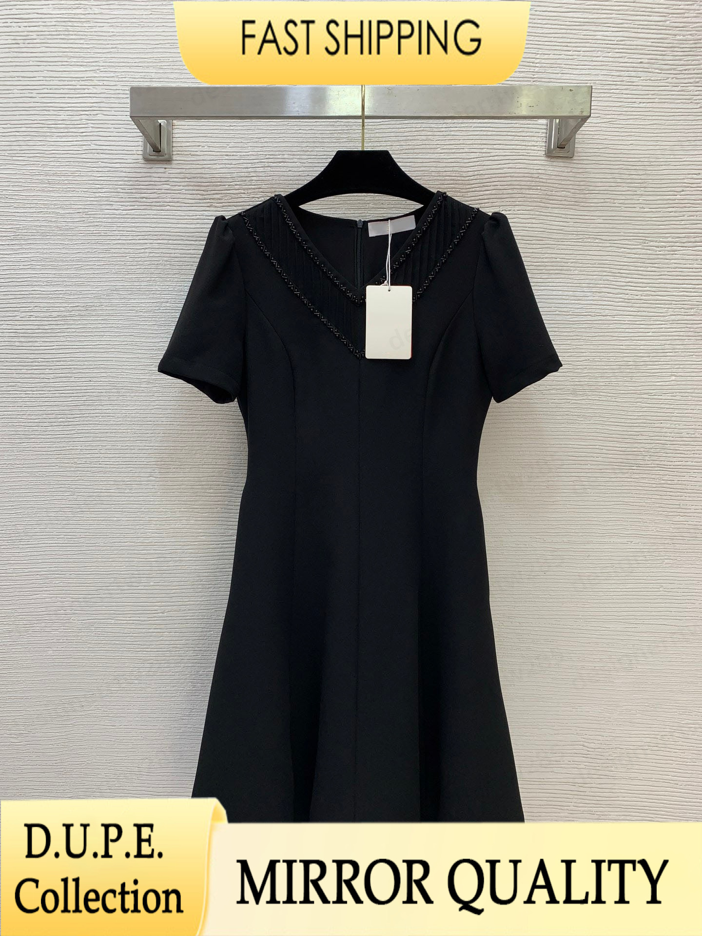Designer Pearl Dress V Neck Mesh Patchwork Luxury Brand Short Sleeve Skirt Women White Mini Dresses Elegant Casual Outfits Robe Vestidos-image-1111975514