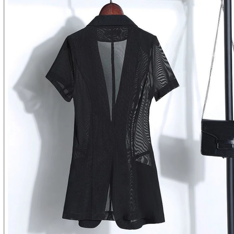 Short Sleeve Suit Women Summer Black White Blazer Coats Office Ladies Jacket Thin Blouse Korean Fashion Coat Shawl 260624