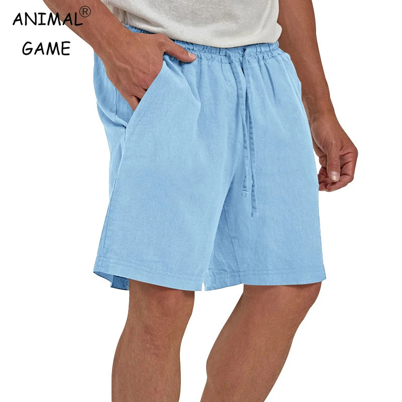 Summer Mens Linen Elastic Shorts Lightweight Cotton Trousers Pockets Breathable Beach Pants Fitness Sweatwear Men 260617