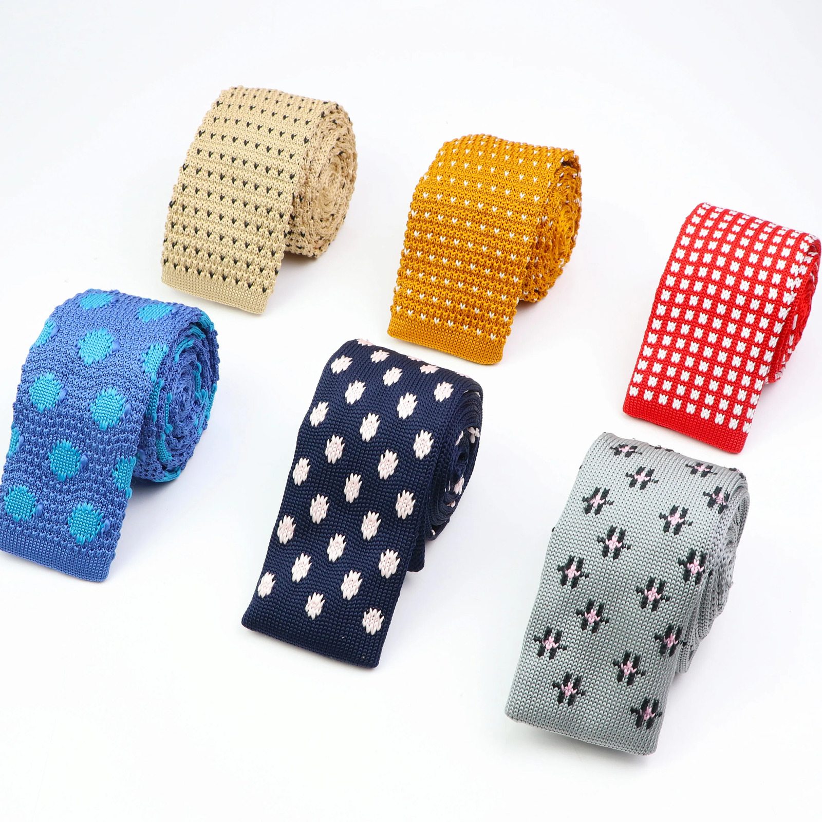 Mens Retro Wave Point Solid Color Pattern Tie Classic 6cm Narrow Thin Flat Bottom Knitted Cravat 260624