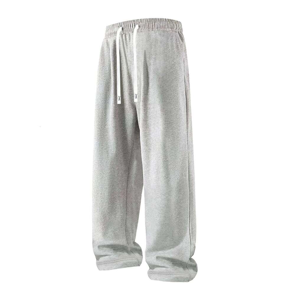 Men's casual solid color loose drawstring waist elastic straight leg pants, suitable for jogging, hiking, outdoor hiking and other sports W2606