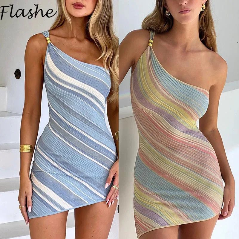 Elegant Woman Dress Multi Color Patchwork Diagonal Collar Mini Women Summer Sleeveless Sexy Bodycon Party Vestidos 260623
