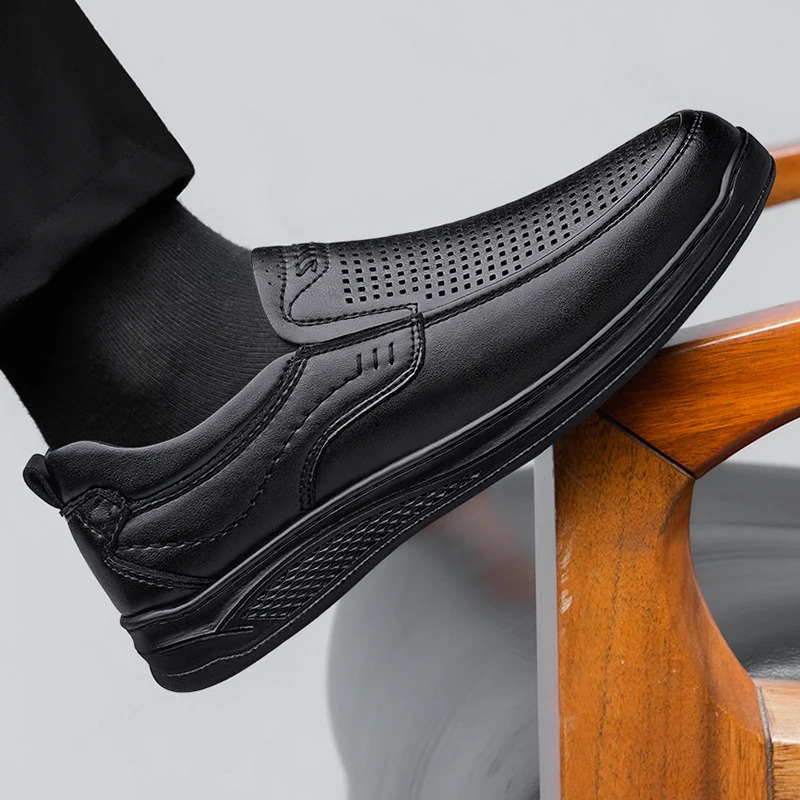 Summer Breathable Mens Leather Loafers Slip on Casual Shoes Lightweight Soft Sole Business Shoes Man Moccasins Walking Footwear 260623