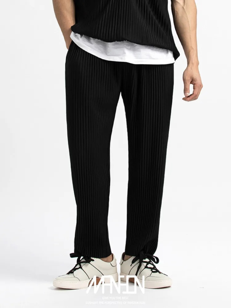 Miyake Pleated Mens Casual Simple Solid Color Straight Leg Pants Loose and Versatile Korean Version Fashionable Mens Clothing 260622
