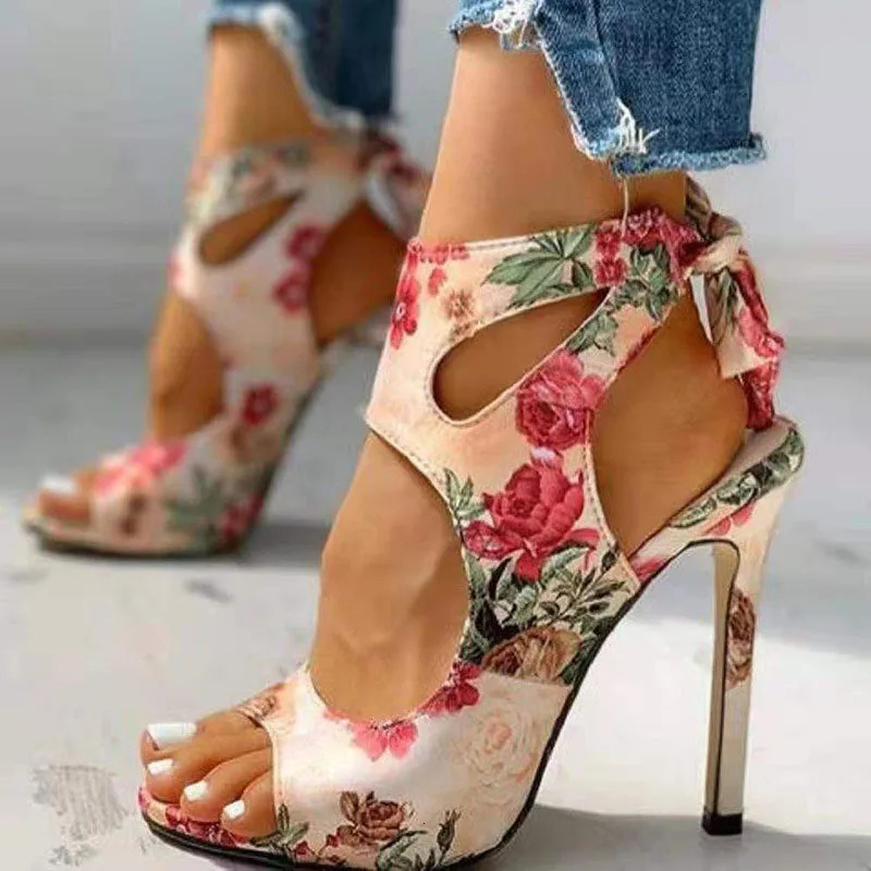 2025 Summer Street Style Fashion Open Toe Women Sandals Thin Heels Hollow Out Printing Gladiator Sandalias Ladies Shoes WSH5312 260616