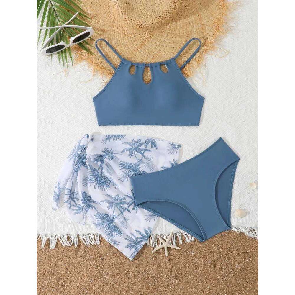Costume da bagno per bambina 2026 Nuovo bikini a fionda solido Costume da bagno per bambini Costume da bagno estivo in maglia a tre pezzi W260624
