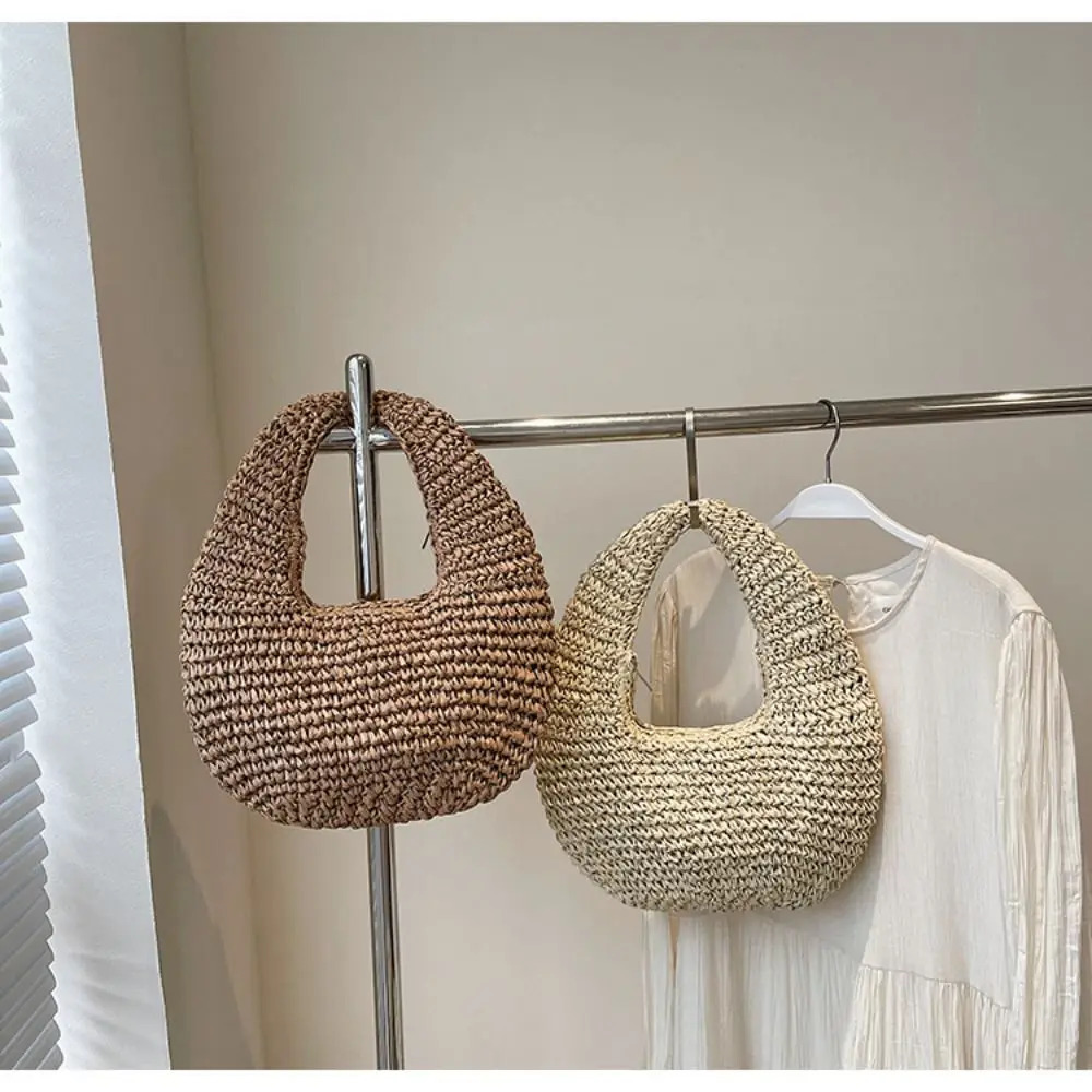 Sweet Large Capacity Lafite Straw Bag Clutch Purse Half Moon Weave Tote Handmade Seaside Pack Grass Woven Summer 260623
