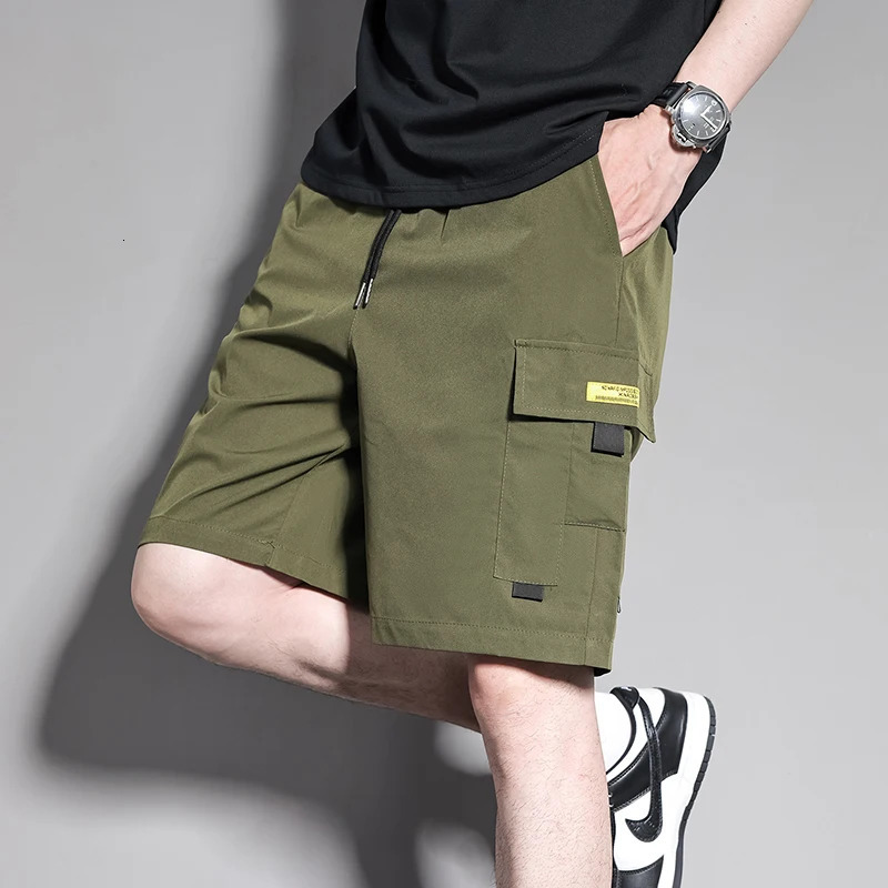 European Size Summer Thin Mens Cargo Shorts Baggy Straight Multi Pocket Zipper Work Over The Knee Pants Khaki Jorts Bermuda 260624