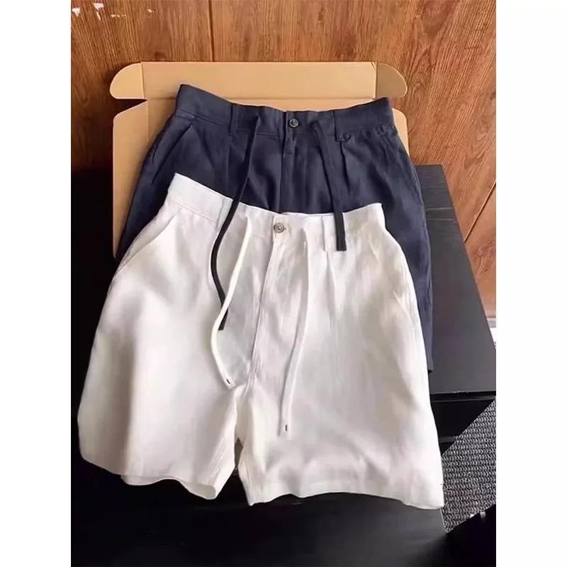 Mens CottonLinen Shorts Breathable SolidColor Casual Midlength Pants Fashion Button Waist Business Thin Loose 260624