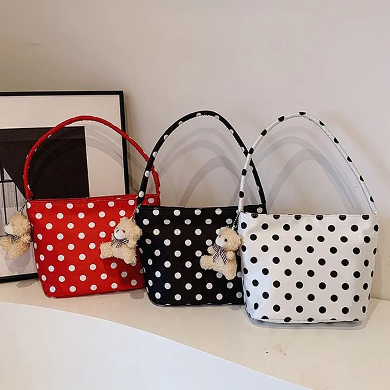 Leisure Tote Bags Pure Color Polka Dot Shoulder Bag Korean Bucket Bag Fashion Womens Satin Armpit Bags Pendant Underarm Package 260624