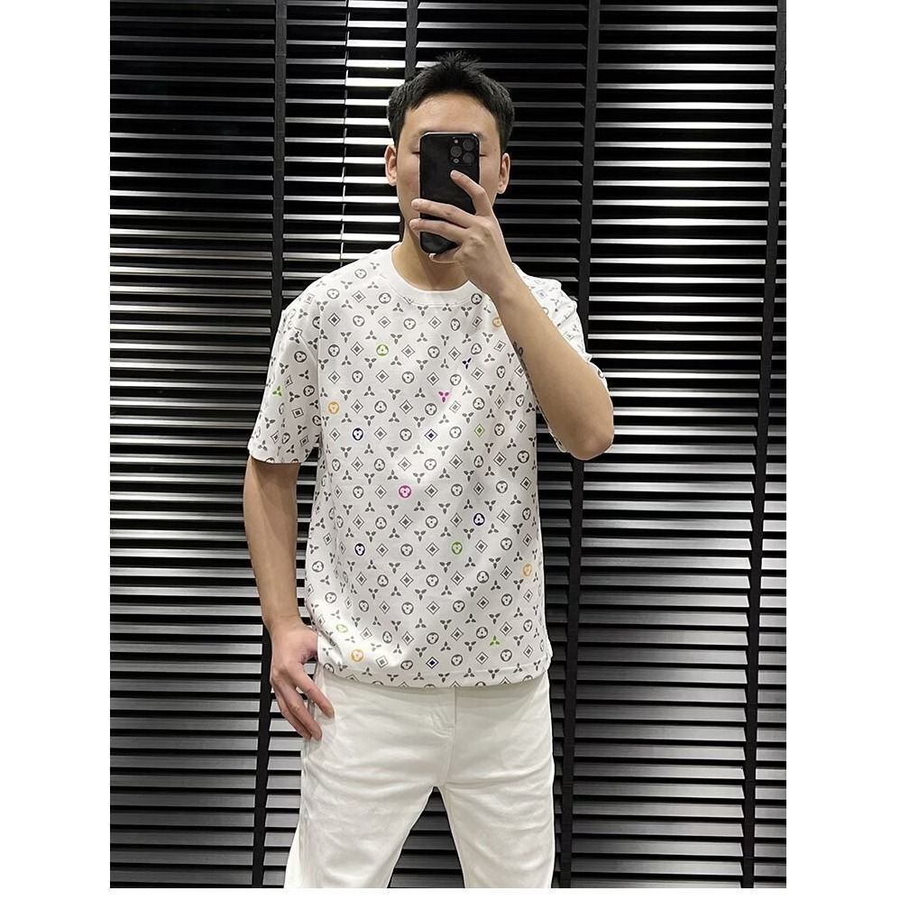 2026 Summer New Full-Print Vintage Short-Sleeve Heavyweight T-Shirt For Men, Trendy Brand Versatile Round-Neck Stylish Half-Sleeve Top