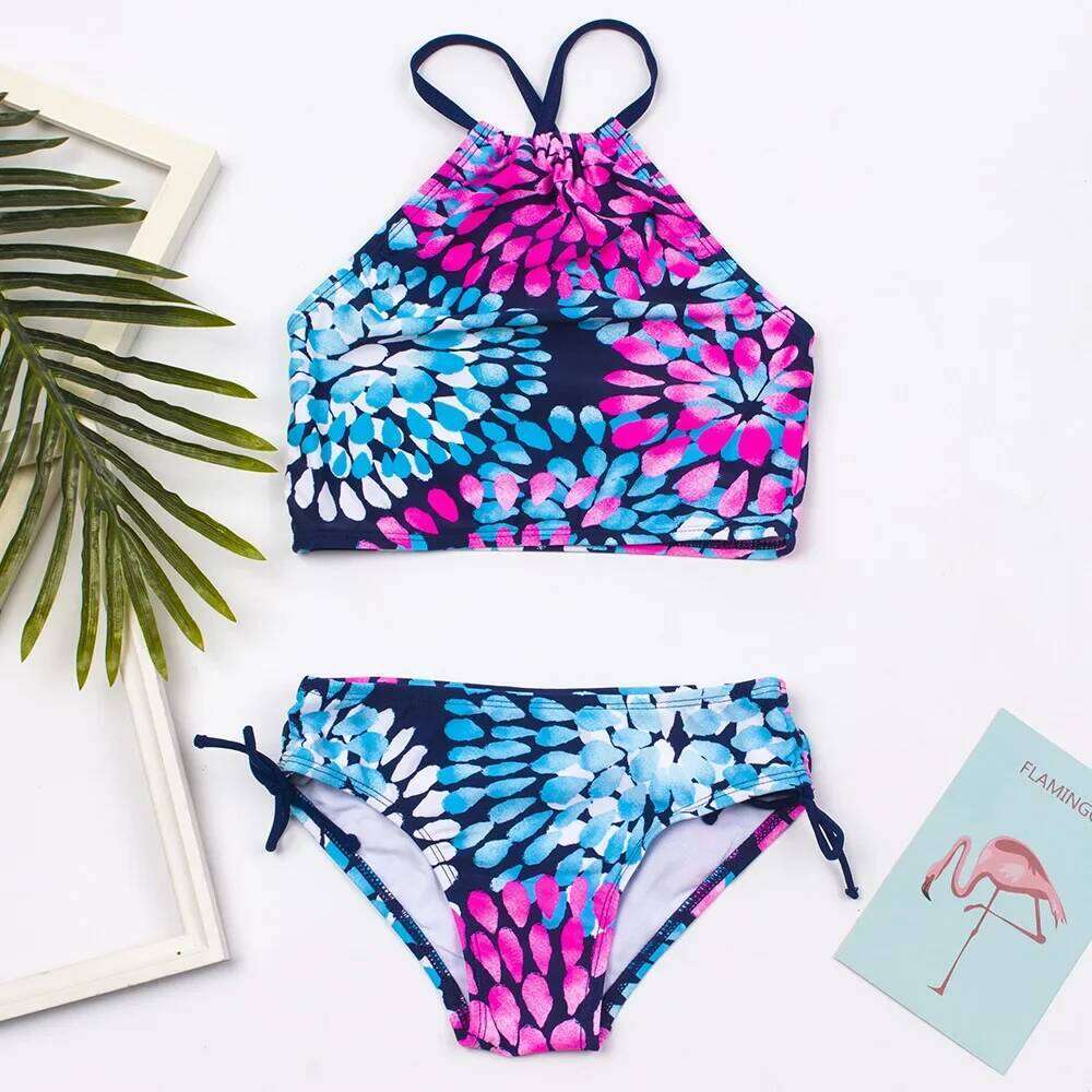 Two Pieces Swimwear Children Water-drop Printing Split Bikini Sets Summer Baby Girls Swimsuit Kids Bathing Suit 3-14 Years W260624