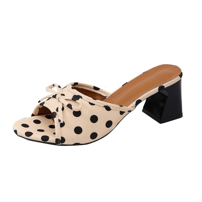 Summer Polka Dot Womens Slippers Bow Fashionable Square Toe 6cm Platform Sandals Dress Party Womens Sandals 260623