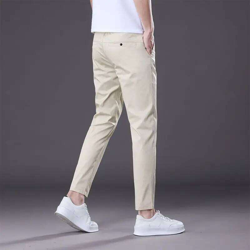 2025 New Summer Ankle-Length Pants Men Straight Fit Fashion Thin Brand Clothing Solid Color Casual Trousers Male 28-38 W260624
