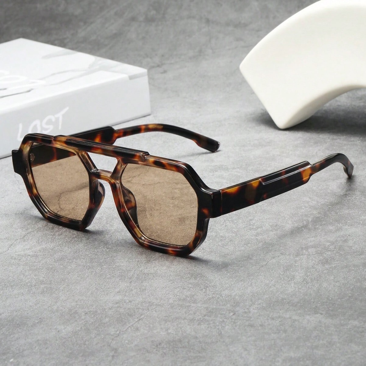 European And Retro Double-Bridge Square Frame Glasses Men, American Style, Everyday Fashion, Versatile Outdoor Driving Sunglasses For Women