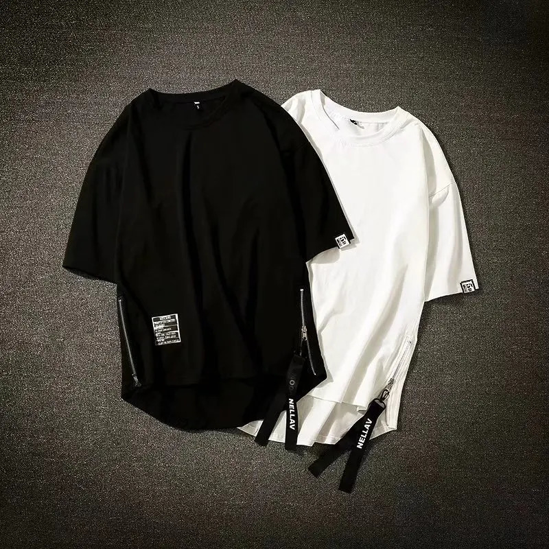 Y2K Summer Mens Fashion Oversized Style Cargo T Shirt Man Techwear Men Quality 100 Cotton Zip Up Short Sleeve Tshirt 260624