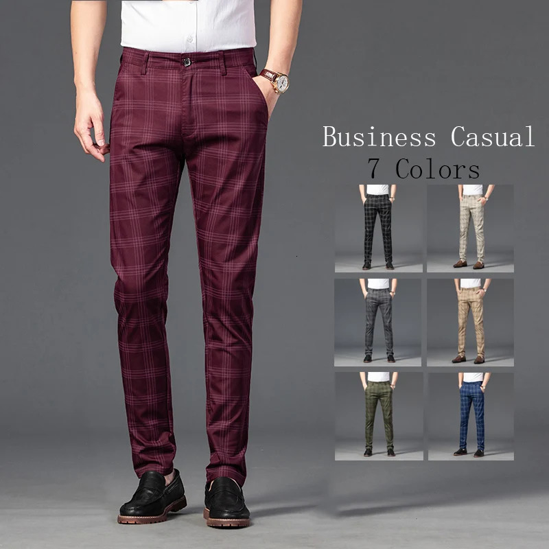Summer Ultra-thin Mens Fashion Stripe Plaid Casual Pants Men High Quality Business Trousers Mens Slim Gray Straight Pant 260622